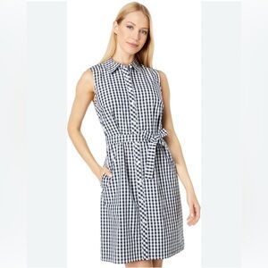 Tommy Hilfiger Navy and White Gingham Midi Dress
